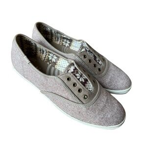 Keds Women’s Tan Wool Blend Fair Isle Cushioned Slip On Laceless Sneakers, Sz 8